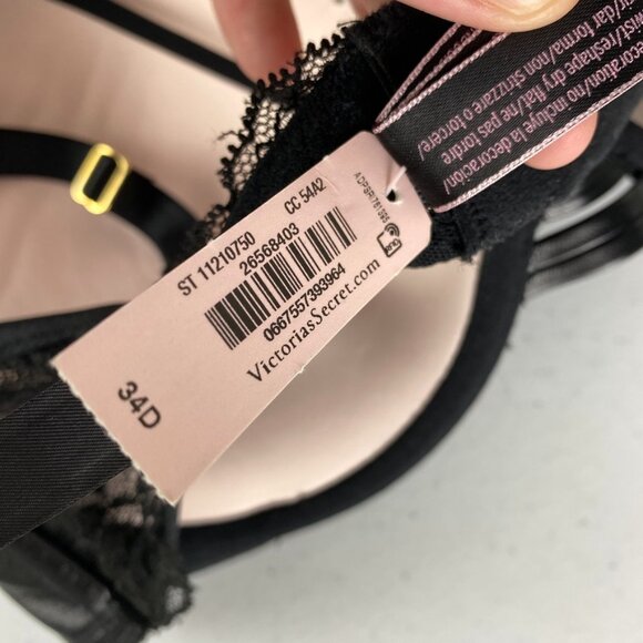 Victorias Sercret Black Very Sexy Push Up Bra Lace Strappy NWT Womens 34D - Picture 4 of 7